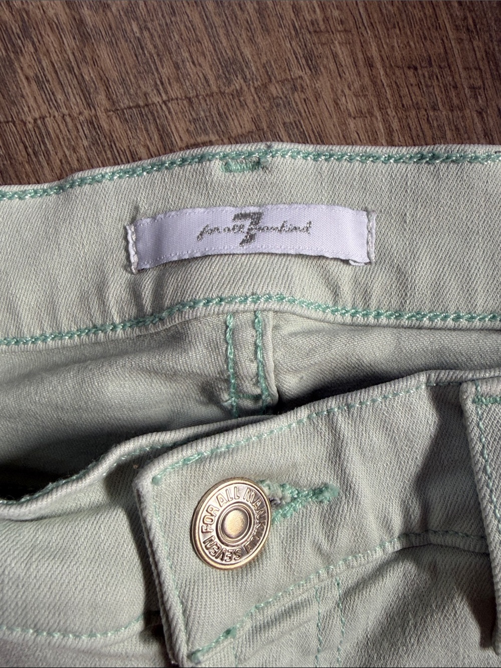 7 For All Mankind Light Mint Skinny Ankle Jeans with Frayed Hem 26” Waist